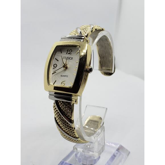Studio Time STD951T 415. Gold braided bangle band, White face with gold accents main image 8